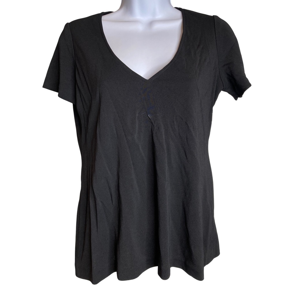 Liz Lange Maternity Womens Black Short Sleeve Top Sz 2 V Neck‎ Stretchy Basics